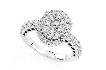 OVAL CLUSTER DIAMOND ENGAGEMENT RING 14K SOLID GOLD - 1.50CTW