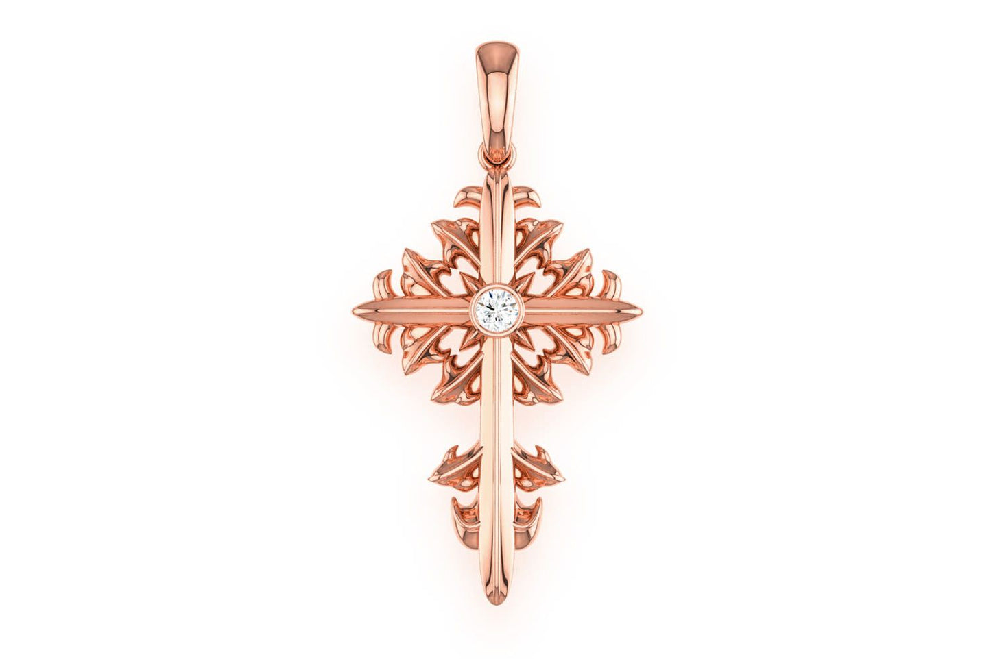 FILIGREE CROSS 14K SOLID GOLD .02CTW