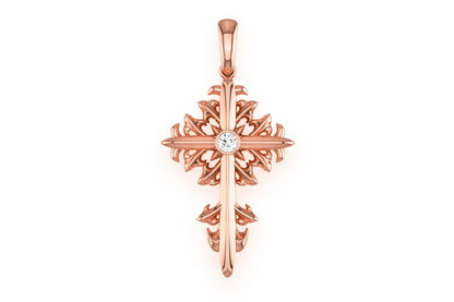 FILIGREE CROSS 14K SOLID GOLD .02CTW