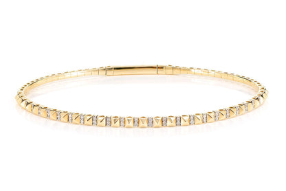POINTED SQUARE DIAMOND FLEX BANGLE BRACELET 14K SOLID GOLD 0.19CTW