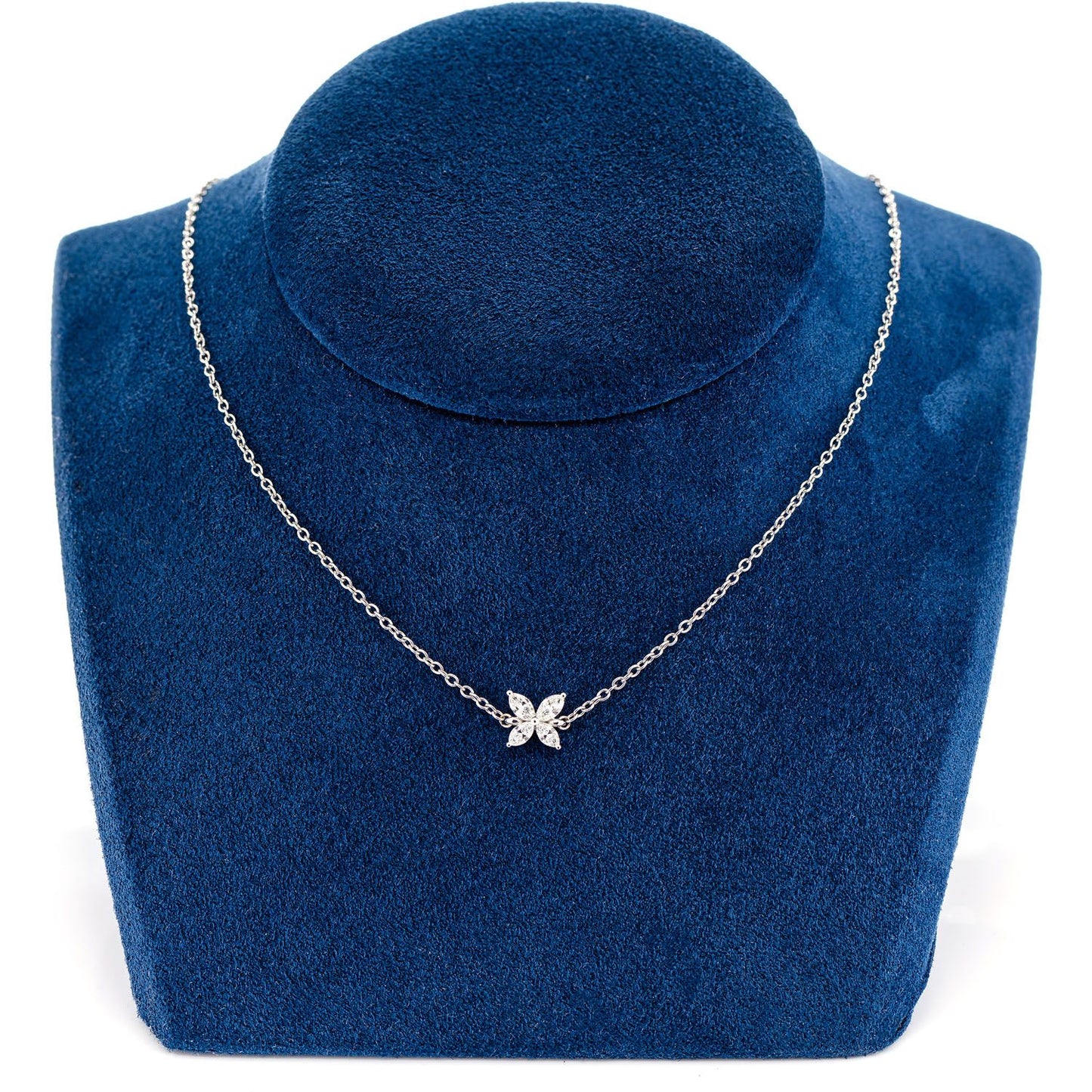 MARQUISE DIAMOND FLOWER PENDANT ATTACHED NECKLACE 14K SOLID GOLD 0.35CTW