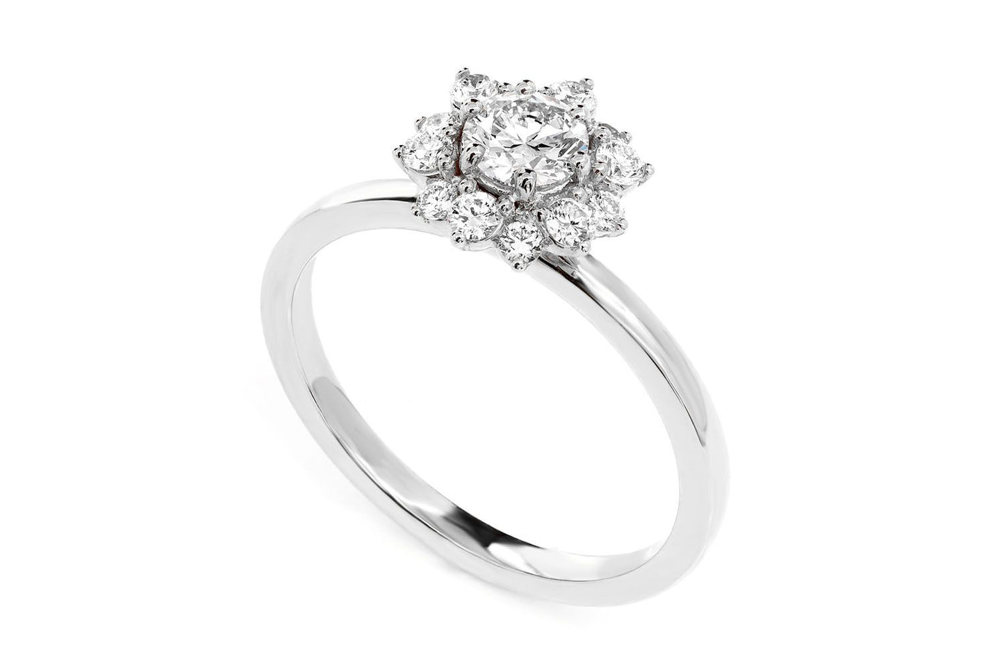 0.70CTW HALO FLOWER BEZEL DIAMOND ENGAGEMENT RING 14K SOLID GOLD