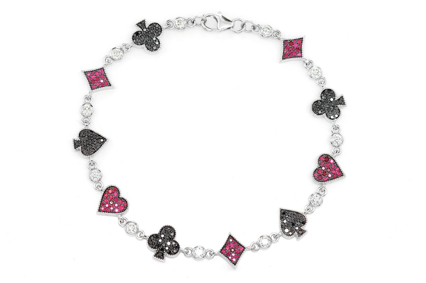 POKER PLAYING CARD SUIT BEZEL LINK BRACELET 14K SOLID GOLD 2.25CTW