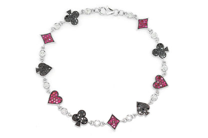 POKER PLAYING CARD SUIT BEZEL LINK BRACELET 14K SOLID GOLD 2.25CTW
