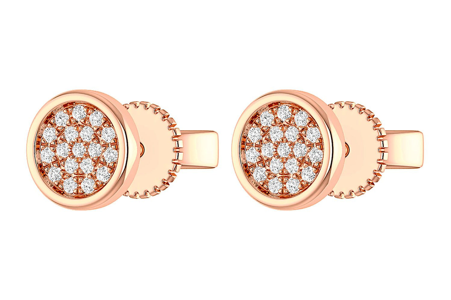 BEZEL SET DIAMOND CLUSTER STUD EARRINGS 14K SOLID GOLD 0.05CTW