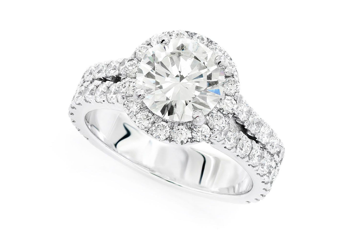 SPHINX - ROUND HALO SPLIT SHANK DIAMOND RING 14K SOLID GOLD 3.29CTW
