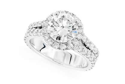 SPHINX - ROUND HALO SPLIT SHANK DIAMOND RING 14K SOLID GOLD 3.29CTW