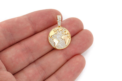 Pandantiv Globe cu Diamant, Aur Masiv de 14K, 0.75ct