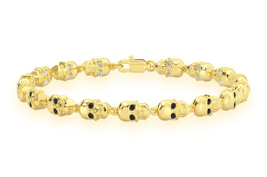 BLACK DIAMOND & WHITE DIAMOND SKULL LINK BRACELET 14K SOLID GOLD 1.50CTW