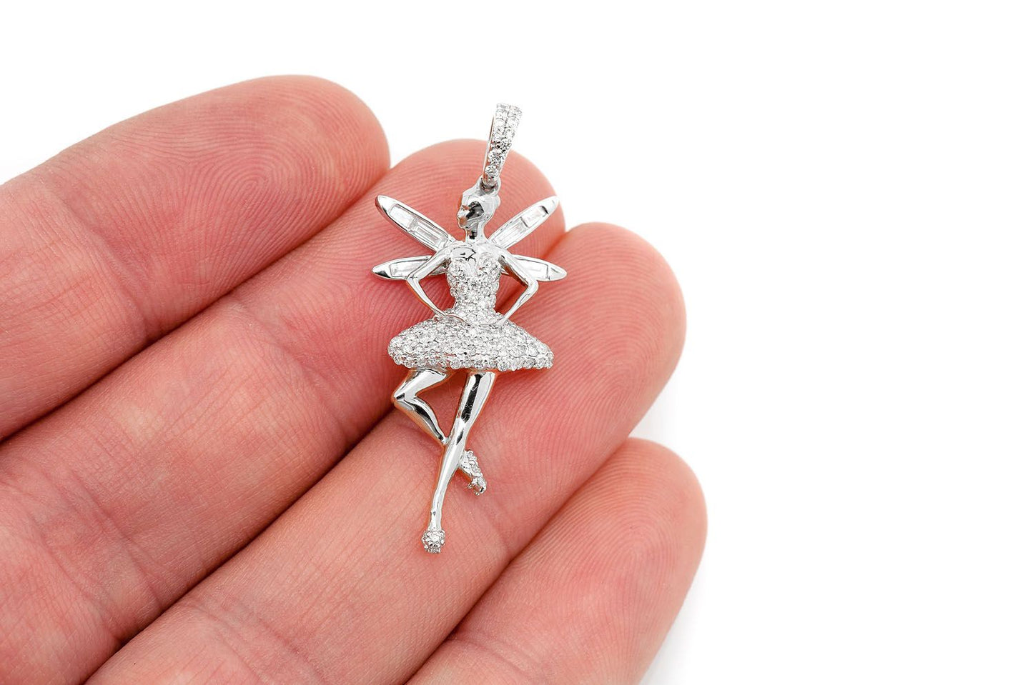 PANDANT ARIPI DE BALERINĂ CU DIAMANT, AUR MASIV DE 14K, 0,65 CT
