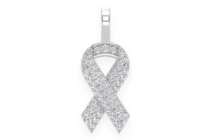 AWARENESS RIBBON DIAMOND PENDANT 14K SOLID GOLD .25CTW