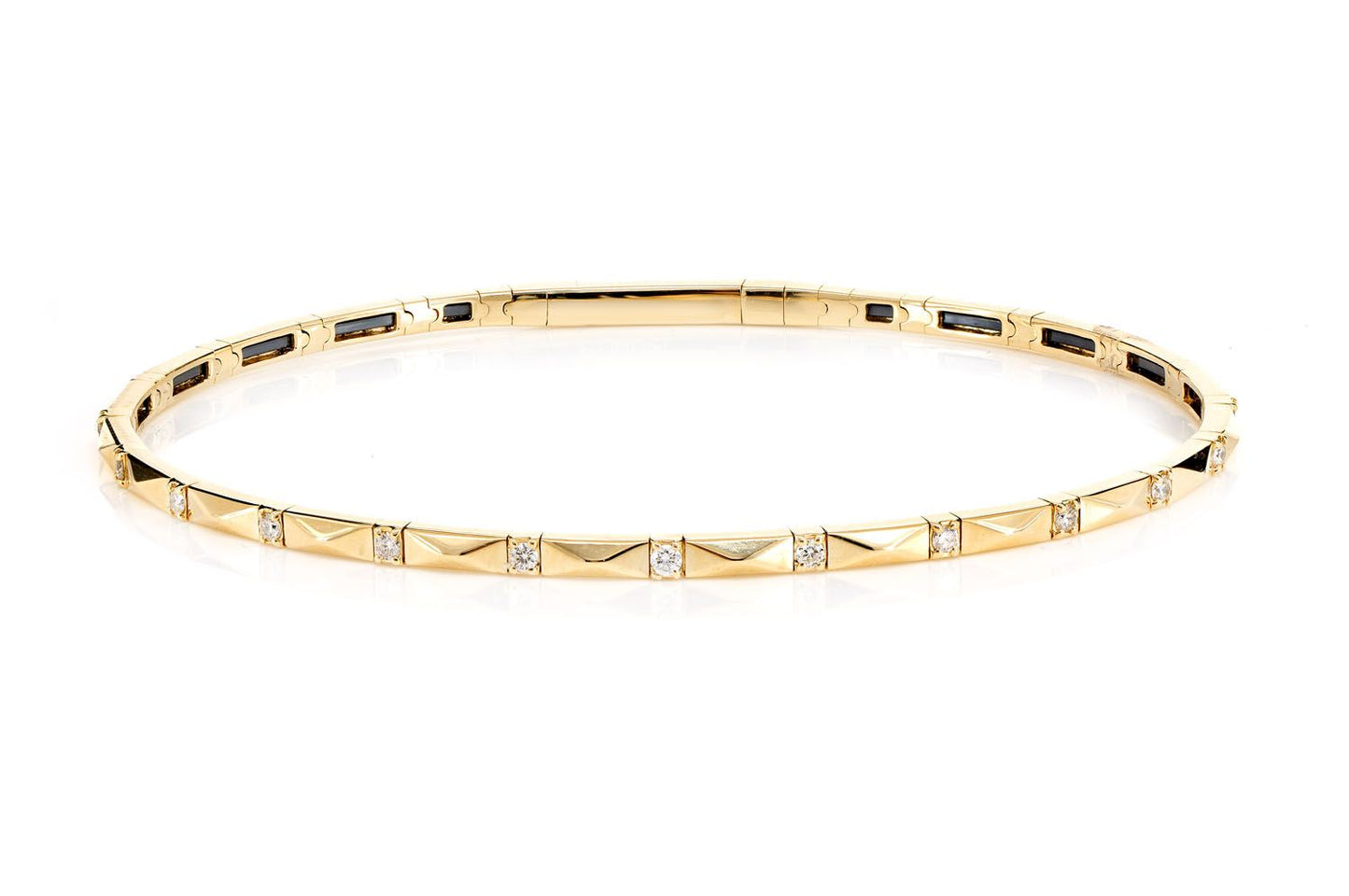 POINTED RECTANGLE FLEX DIAMOND BANGLE BRACELET 14K SOLID GOLD 0.20CTW
