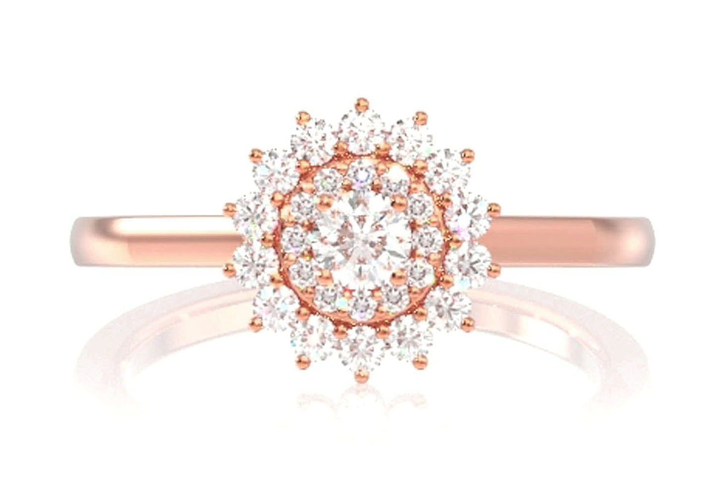 INEL CU DUBLU HALO FLORAL ȘI DIAMANTE, AUR MASIV DE 14K, 0.35CT