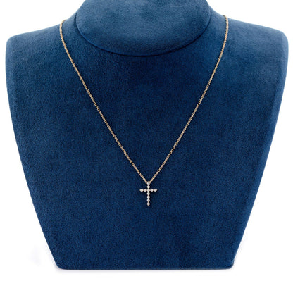 CROSS DIAMOND PENDANT NECKLACE ATTACHED 14K SOLID GOLD .15CTW