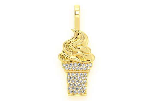 ICE CREAM DIAMOND PENDANT 14K SOLID GOLD .15CTW