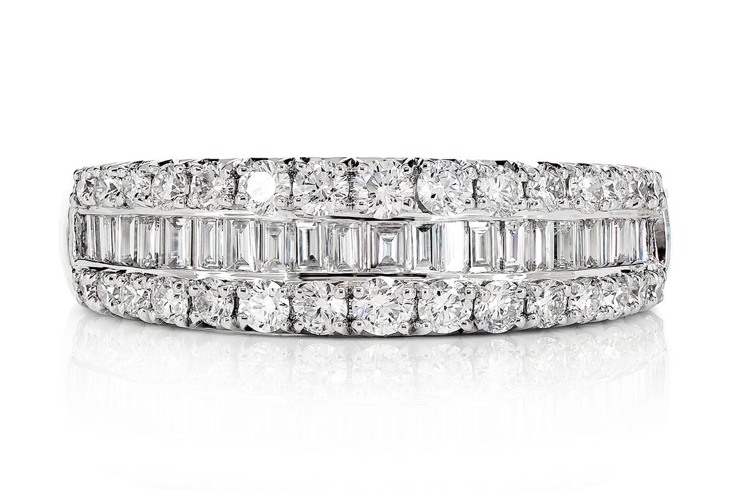 ONE ROW GRADUATED BORDER BAGUETTE & ROUND DIAMOND BAND RING 14K SOLID GOLD 1.00CTW