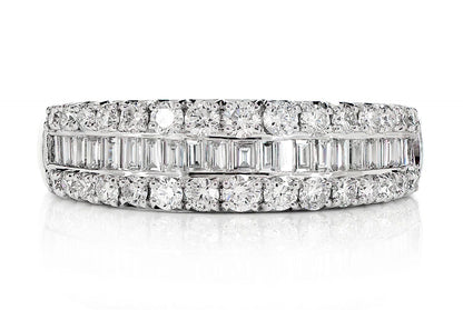 ONE ROW GRADUATED BORDER BAGUETTE & ROUND DIAMOND BAND RING 14K SOLID GOLD 1.00CTW