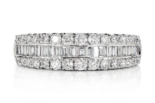 INEL CU UN RÂND DE DIAMANTE, CU BORD GRADAT, FORMAT BAGHETĂ ȘI ROTUNDE, AUR MASIV DE 14K, 1.00CT
