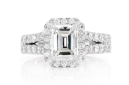 SPHINX - EMERALD HALO SPLIT SHANK DIAMOND RING 14K SOLID GOLD 3.50CTW