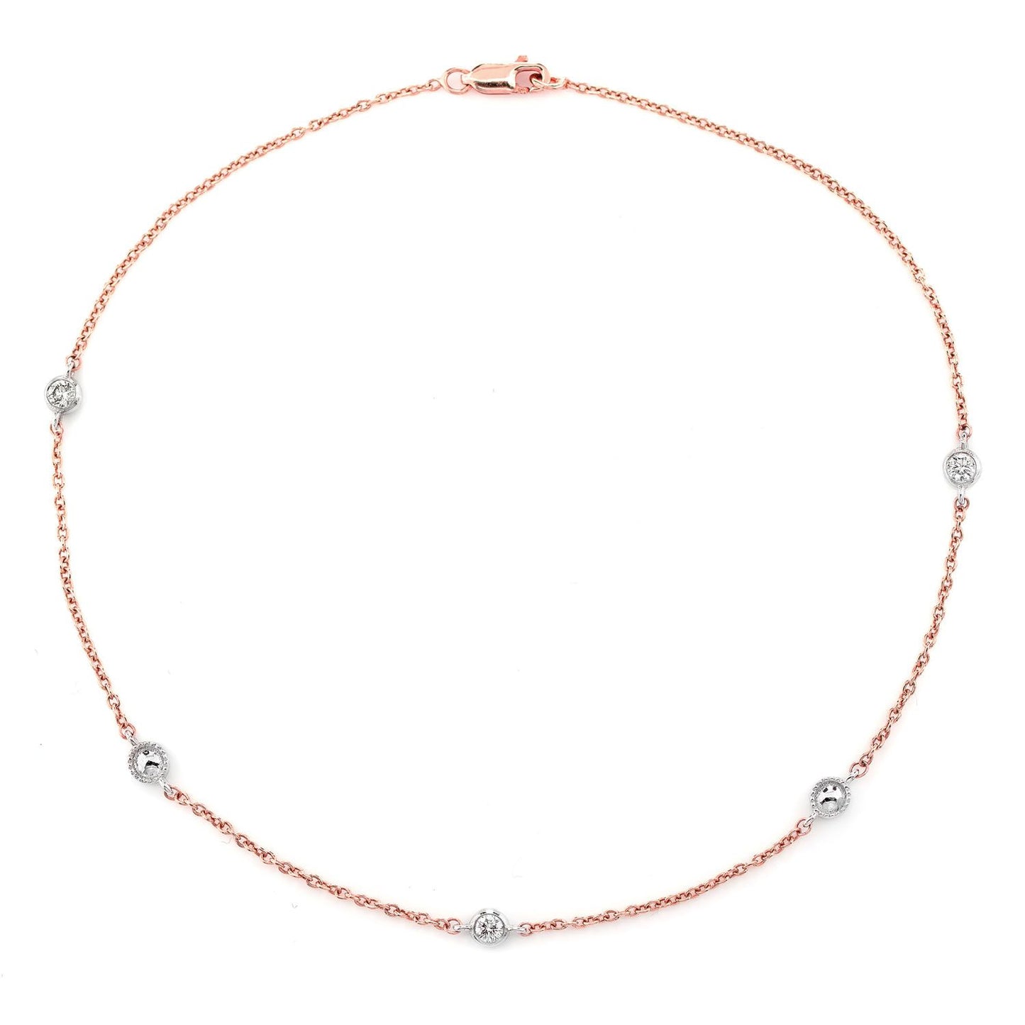 BEAD BEZEL DIAMOND STATION BRACELET 14K SOLID GOLD 0.10CTW