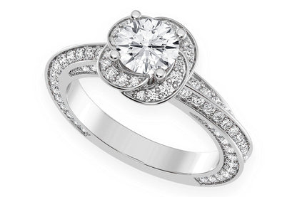 .75CT ROUND SOLITAIRE - FLORAL TWIST HALO - DIAMOND ENGAGEMENT RING