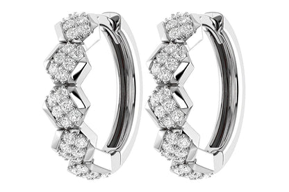 STAGGERED DIAMOND HOOP EARRINGS 14K SOLID GOLD 0.30CTW