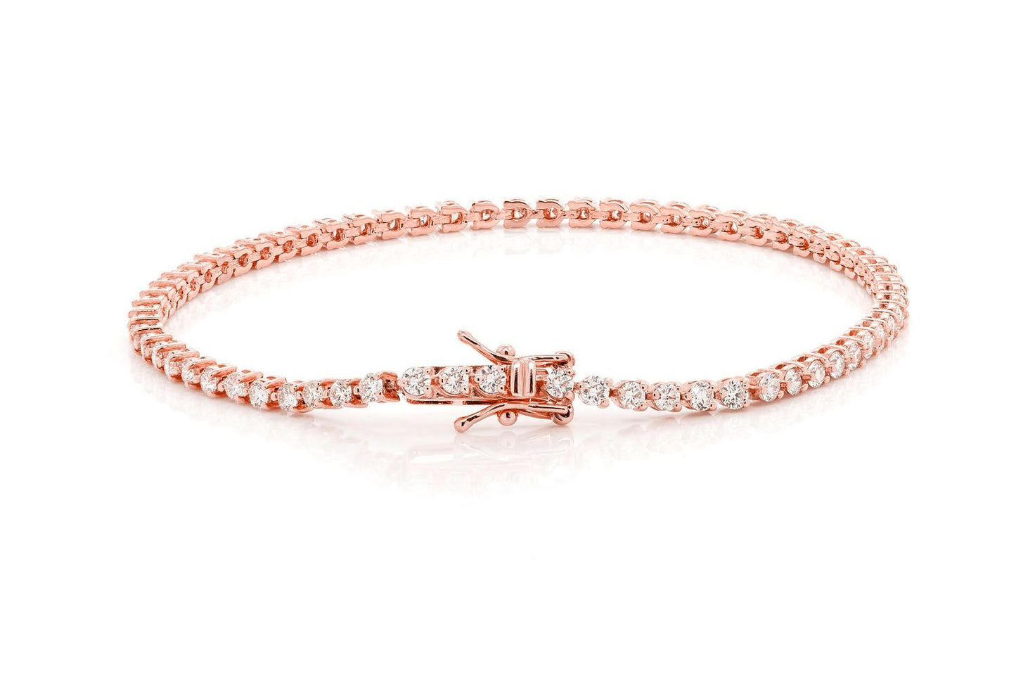 BRĂȚARĂ TENIS CU 3 PIELE, SET DIAMANTE, AUR MASIV DE 14K, 2,50 CT