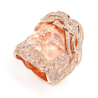 JESUS SIGNET CROWN OF THORNS DIAMOND RING SOLID GOLD 3.25CTW
