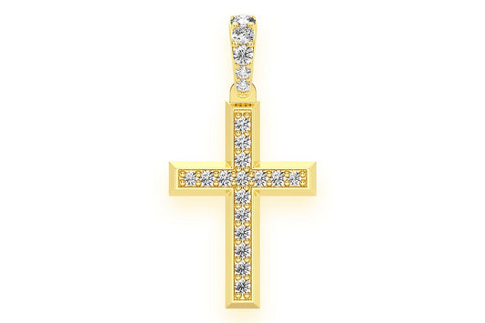 ANGLED CROSS DIAMOND PENDANT 14K SOLID GOLD 0.33CTW