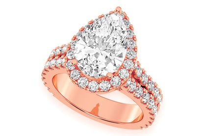 SPHINX - 3.00CT PEAR SOLITAIRE - TWO ROW SPLIT SCALLOP - DIAMOND ENGAGEMENT RING