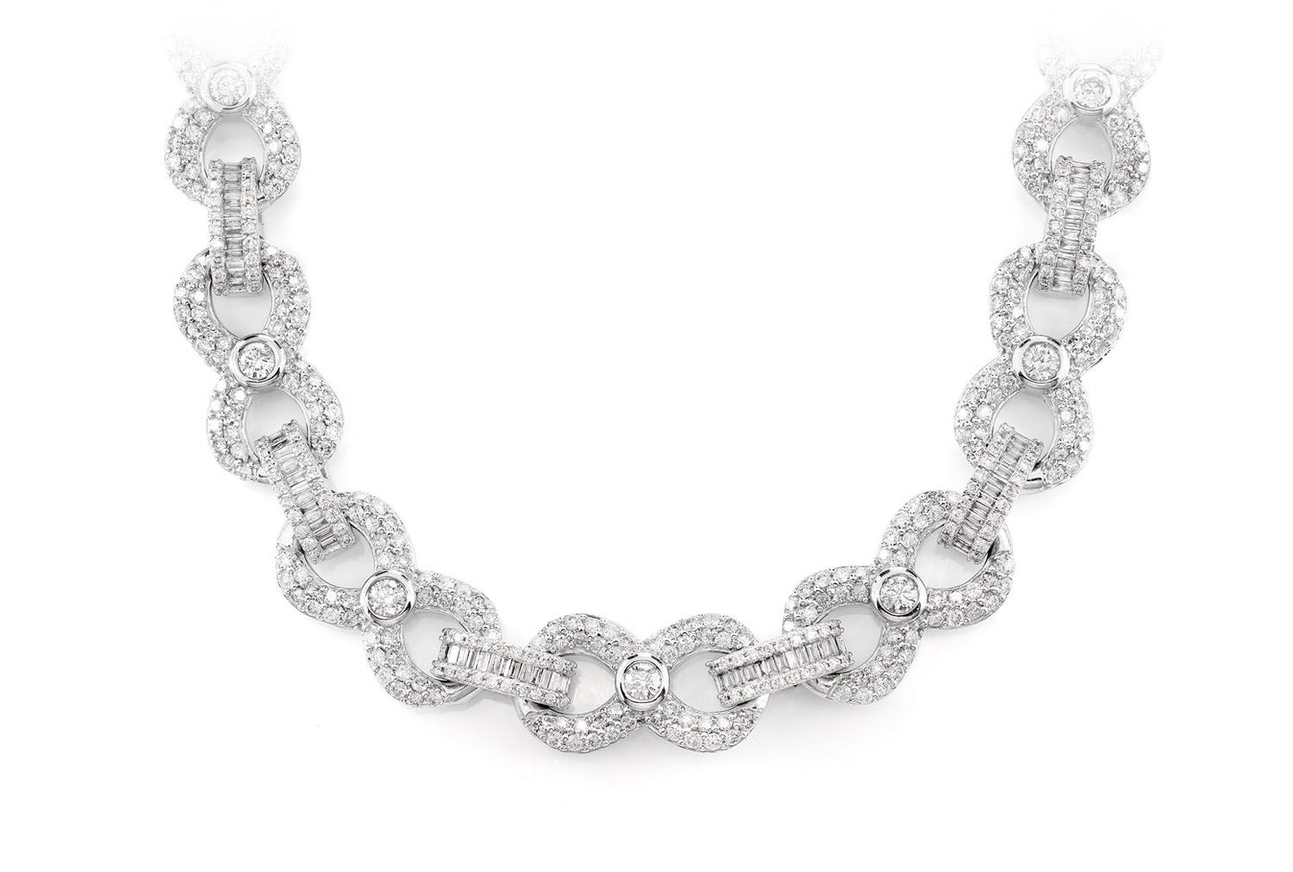 BEZEL INFINITY DIAMOND LINK NECKLACE 14K SOLID GOLD 20.60CTW
