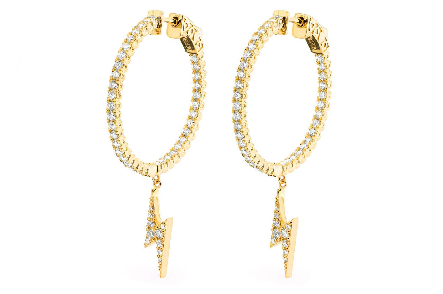 INSIDE-OUT DANGLING LIGHTNING BOLT HOOP DIAMOND EARRINGS 14K SOLID GOLD 2.00CTW