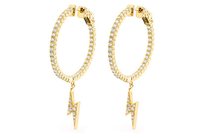 INSIDE-OUT DANGLING LIGHTNING BOLT HOOP DIAMOND EARRINGS 14K SOLID GOLD 2.00CTW
