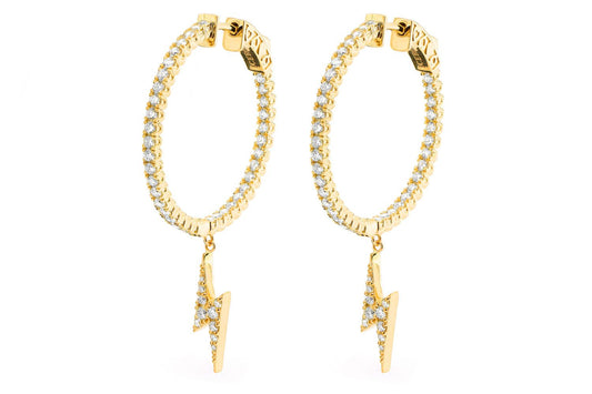 INSIDE-OUT DANGLING LIGHTNING BOLT HOOP DIAMOND EARRINGS 14K SOLID GOLD 2.00CTW