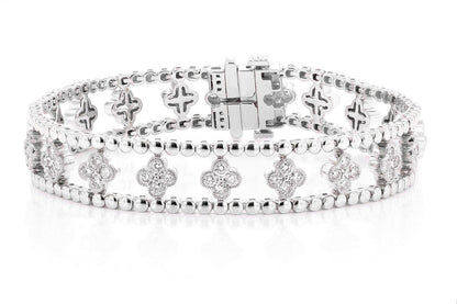 DIAMOND BEADED OPEN CLOVER FLEX BANGLE BRACELET 2.50CTW 14K SOLID GOLD