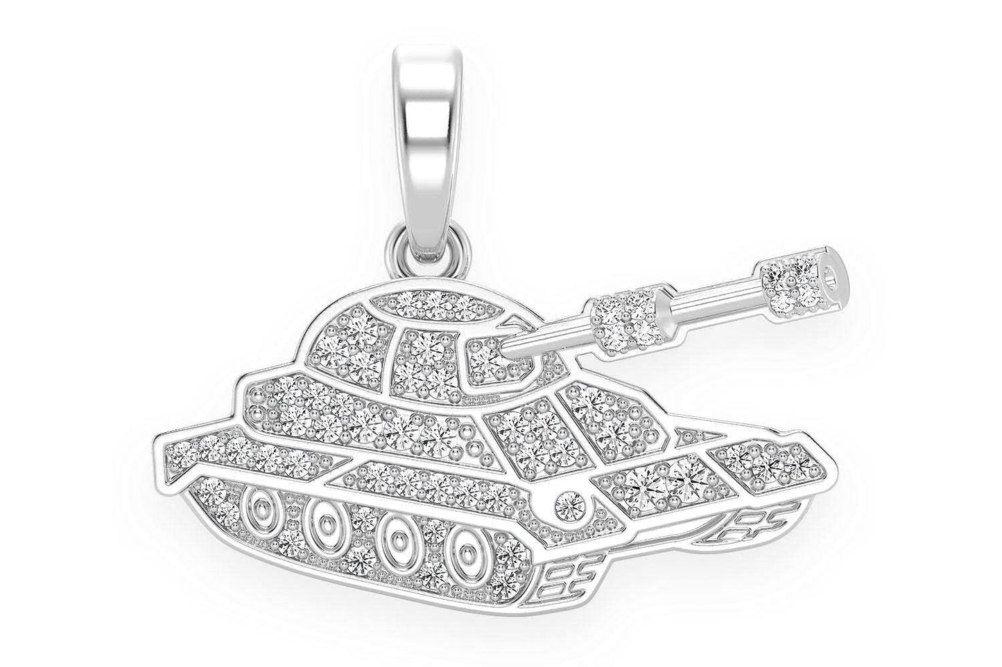 MILITARY TANK DIAMOND PENDANT 14K SOLID GOLD 0.25CTW