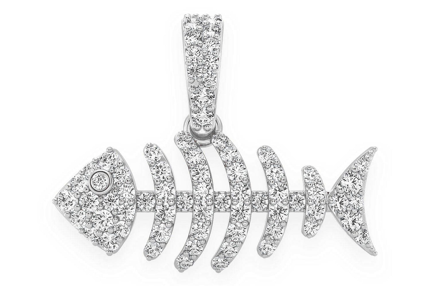 Pandantiv Bare Bone Fish cu diamant, aur masiv de 14k, 0.33ct