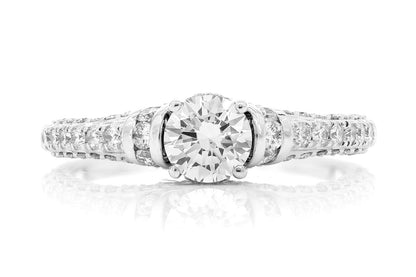 0.50CT ROUND CATHEDRAL DIAMOND ENGAGEMENT RING - 14K SOLID GOLD
