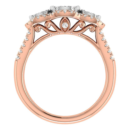 3 STONE CLUSTER SPLIT SHANK DIAMOND ENGAGEMENT RING 0.85CTW - 14K SOLID GOLD