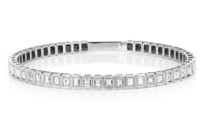 BAGUETTE BEZEL SET DIAMOND FLEX BANGLE BRACELET 14K SOLID GOLD 1.90CTW