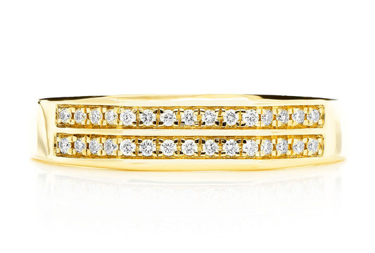 INEL CU DOUĂ RÂNDURI DE DIAMANTE, AUR MASIV DE 14K, 0.12CT