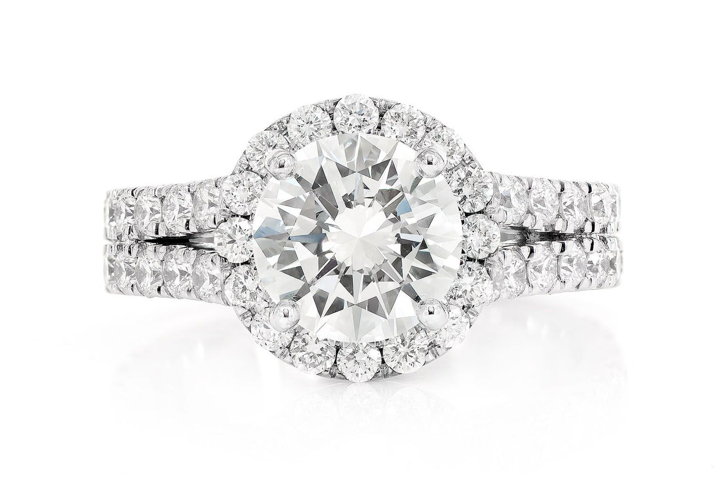 SPHINX - ROUND HALO SPLIT SHANK DIAMOND RING 14K SOLID GOLD 3.29CTW
