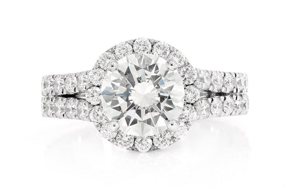 SPHINX - ROUND HALO SPLIT SHANK DIAMOND RING 14K SOLID GOLD 3.29CTW