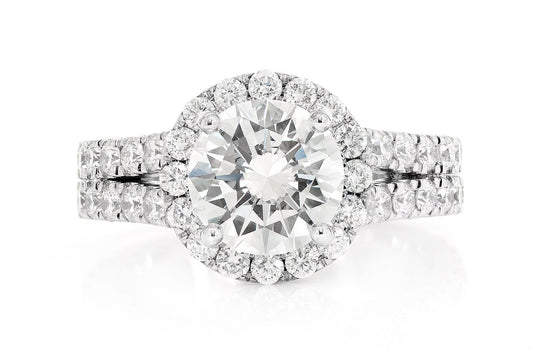 SPHINX - ROUND HALO SPLIT SHANK DIAMOND RING 14K SOLID GOLD 3.29CTW