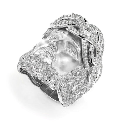 JESUS SIGNET CROWN OF THORNS DIAMOND RING SOLID GOLD 3.25CTW