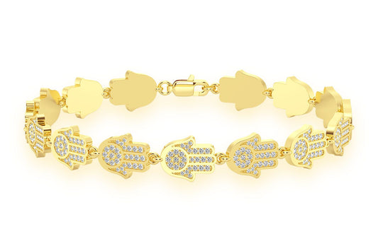 HAMSA ETERNITY DIAMOND BRACELET 14K SOLID GOLD 2.75CTW