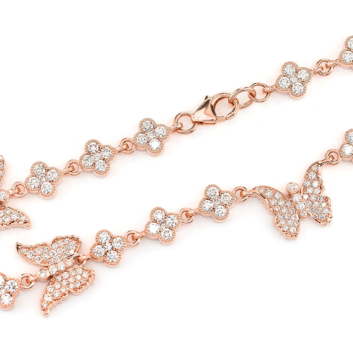 BUTTERFLY CLOVER DIAMOND STATION CHAIN 14K SOLID GOLD 7.20CTW