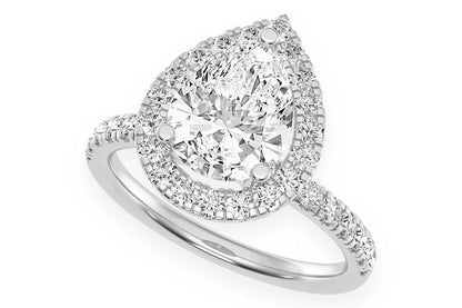 THAV - 2.00CT PEAR SOLITAIRE - SCALLOP HALO ONE ROW - DIAMOND ENGAGEMENT RING
