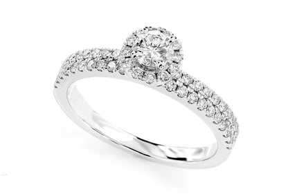 TWO ROW HALO DIAMOND ENGAGEMENT RING 14K SOLID GOLD - 0.66CTW