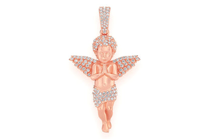 PRAYING ANGEL DIAMOND PENDANT 14K SOLID GOLD .50CTW